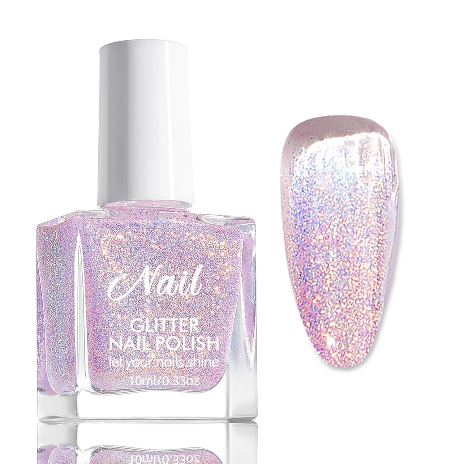 Pink glitter neglelak - Ikke-giftig, vandbaseret neglelak til kvinder - Hurtigtørrende neglelak - Reflekterende glitter neglelak til gør-det-selv-neglekunst derhjemme (Transparent Pink, 10ml)