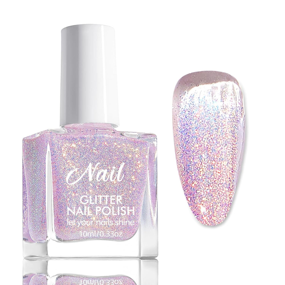 Pink glitter neglelak - Ikke-giftig, vandbaseret neglelak til kvinder - Hurtigtørrende neglelak - Reflekterende glitter neglelak til gør-det-selv-neglekunst derhjemme (Transparent Pink, 10ml)