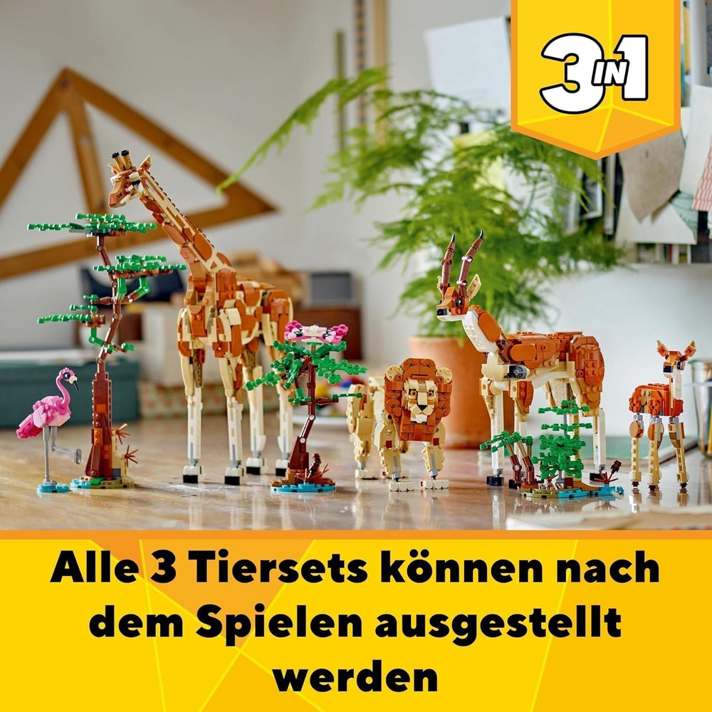 LEGO Creator 3In1 Animal Safari, kreativt sæt med dyrefigurer, 3 byggemuligheder: Legetøjsgiraf, gazelle og løve, legetøjsdyr til piger og drenge, naturgave til børn i alderen 9+ 31150 Byggesæt Beuche den LEGO-Store