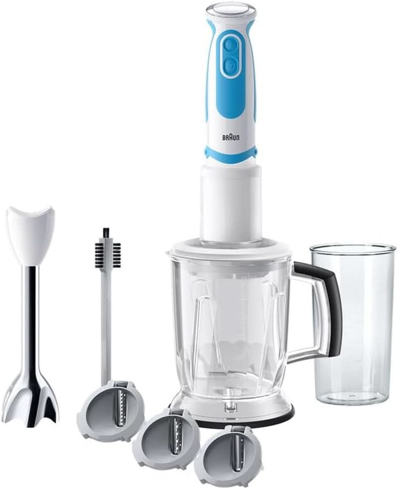 Braun Stabmixer MQ 5260WHBL Stabmixer – Multiquick 5 Vario Pürierstab Mit Edelstahl Mixfuß Und Spiralschneider, 1000 Watt, Inkl. Umfangreiches Zubehör-Set, Weiß/Blau Mor og barn Naty Shop Inkl. Spiralschneider Mq5260 Standblander Inkl. Sprialschneider Weiß/Blå