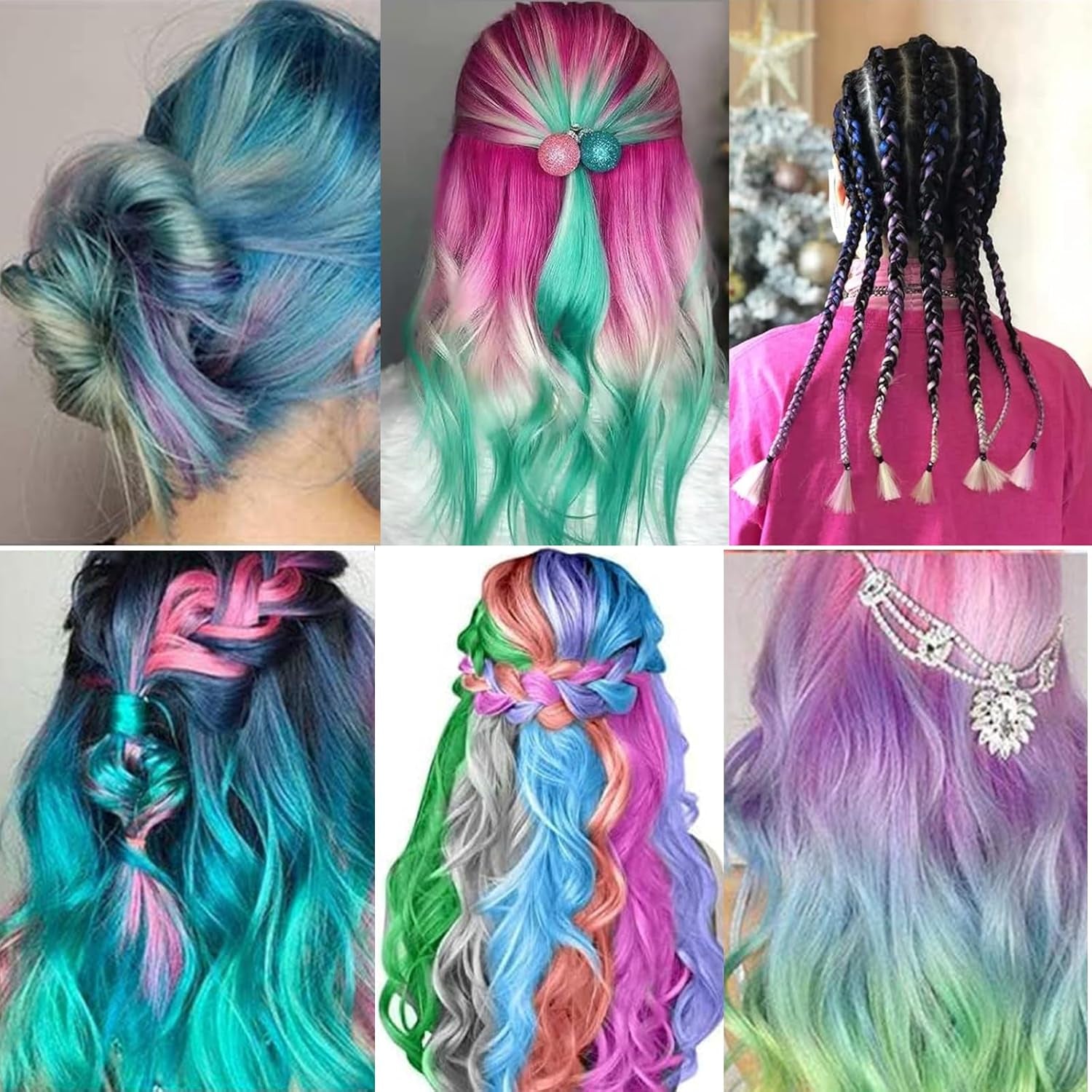 Cretă de păr pentru fete, 8 bucăți cretă de păr lavabilă pentru copii, culoare de păr strălucitoare temporară portabilă non-sticky, vopsea spray pentru păr pentru copii, Crăciun, petrecere aniversară Vopsea pentru par Naty Shop