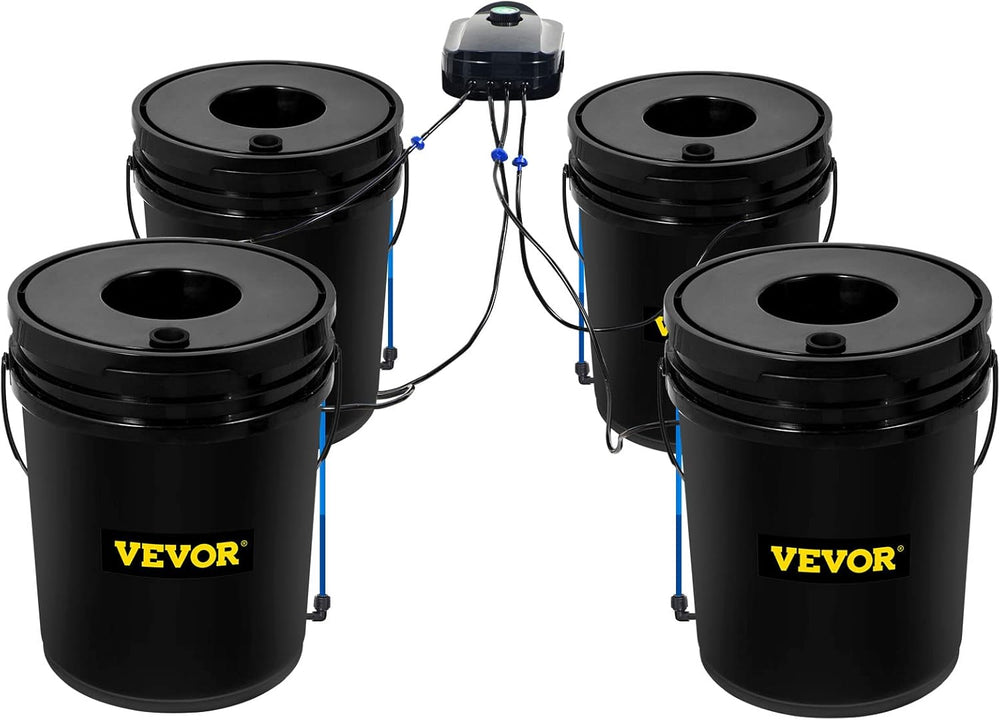 VEVOR DWC Hydroponic Grow System, Hydroponic Grow Systems, Dybvandsdyrkning 4 20 liters spande, DWC System med luftpumpe, luftsten og vandstandsindikator til bladgrøntsager