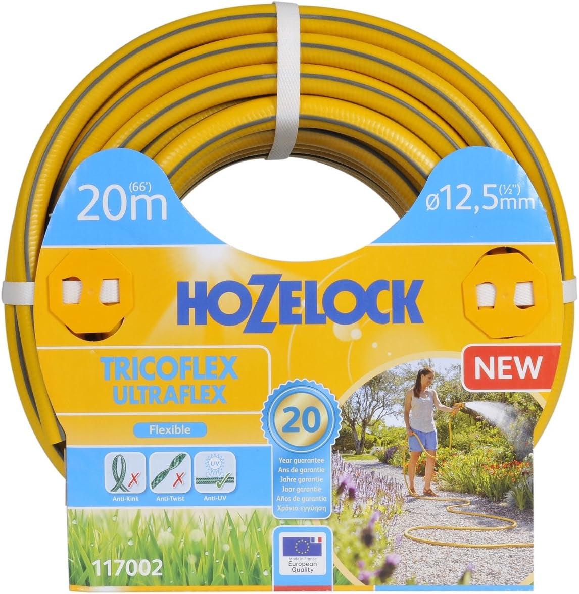 HOZELOCK - Furtun Tricoflex Ultraflex Ø 12,5 mm (1/2") 20 M: Furtun flexibil de grădină, rezistent la intemperii, la răsucire și îndoire, fabricat din 40% PVC reciclat [117002], galben