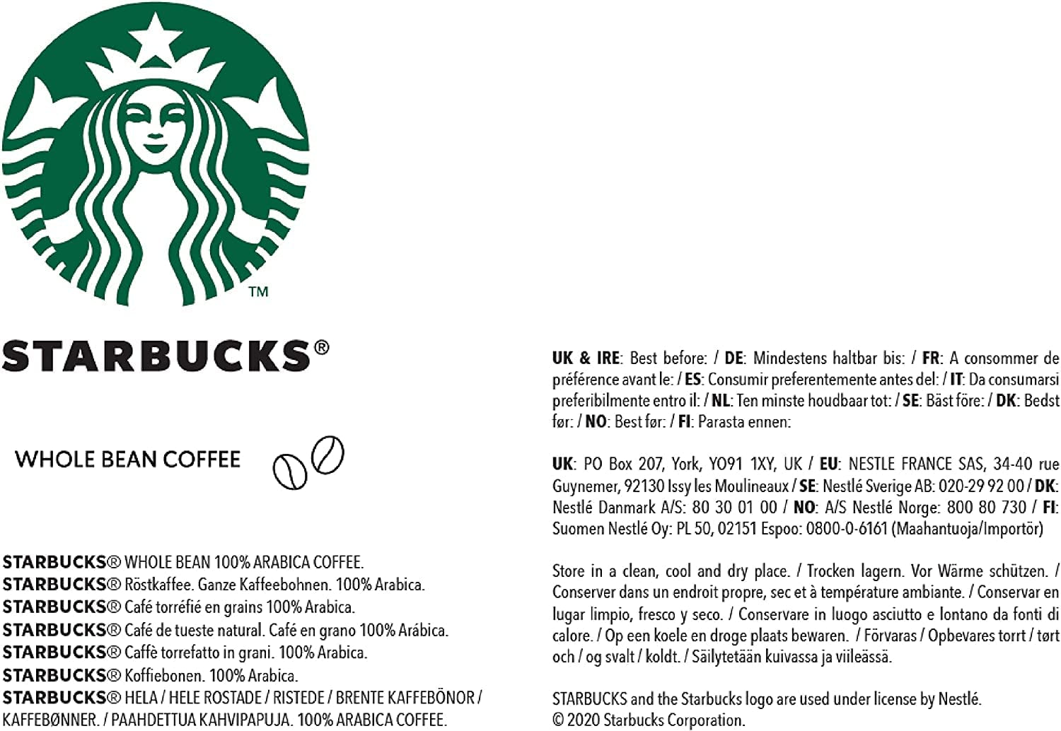 STARBUCKS Blonde Espresso Roast, Light Roast, boabe de cafea întregi 200G (pachet de 6) Cafea Naty Shop