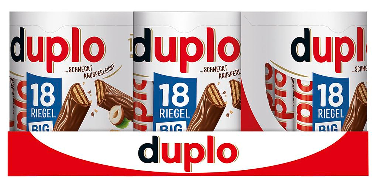Ferrero duplo Large Pack - Chokoladebarer med fin nougatcreme, sprød oblat og fin mælkechokolade - Karneval og fastelavnsslik - 15 pakker med 18 individuelt indpakkede barer