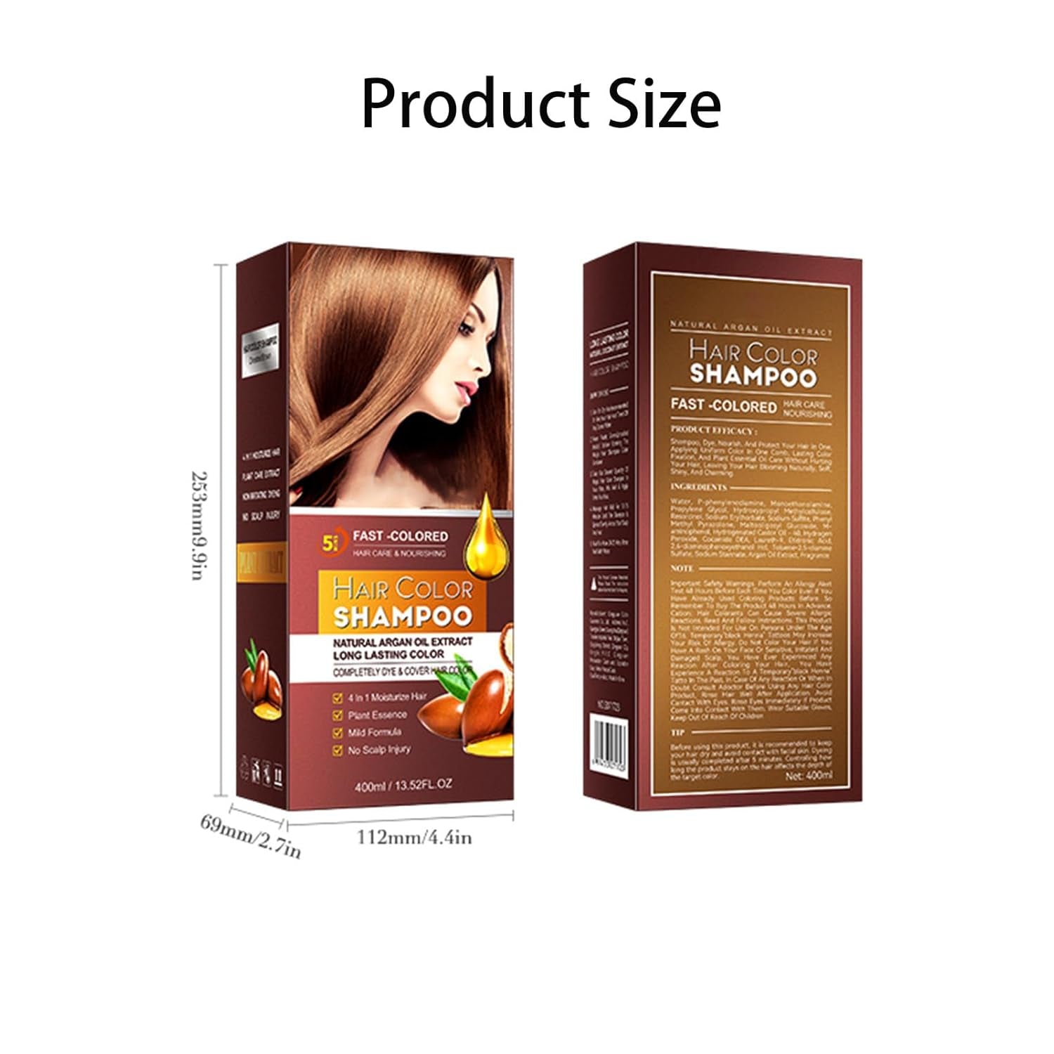 Vopsea de păr maro, șampon pentru vopsit părul - 500ml șampon pentru vopsit părul gri, 100% acoperire gri, ușor și rapid de utilizat, îngrijire perfectă a culorii pentru bărbați și femei Vopsea pentru par Naty Shop