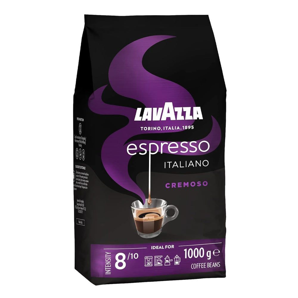 Lavazza Espresso, kaffebønner til espressomaskiner, afbalanceret og aromatisk aroma af frugter og blomster, 100% økologisk Arabica og Robusta Coffee Naty Shop 1 Kg Cremoso