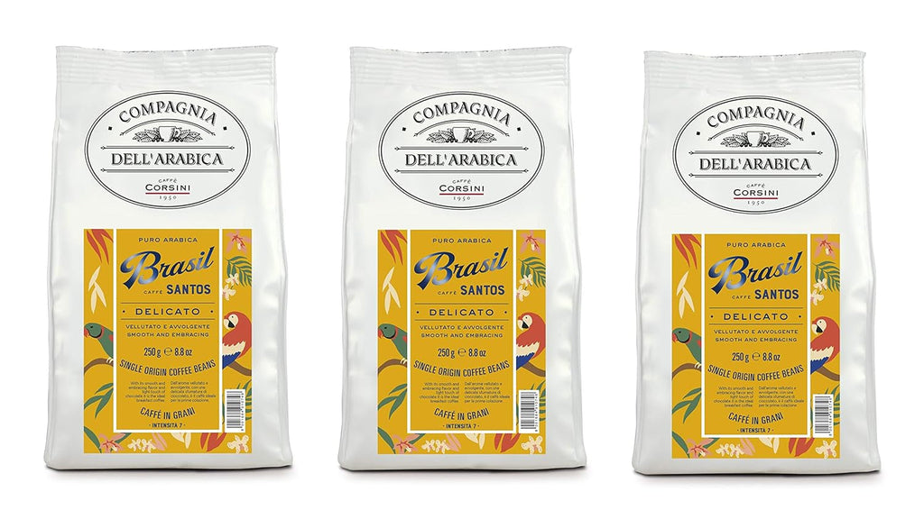 Caffè Corsini - Cafea boabe 3 X 250 grame, Compagnia Dell'Arabica, diverse arome, origine unică, total 750G Cafea Naty Shop Brazilia Boabe de cafea