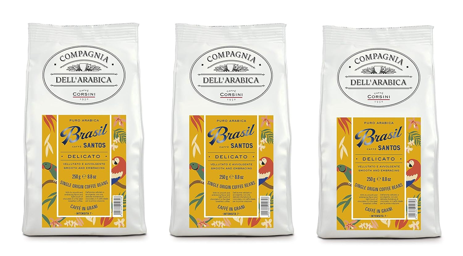Caffè Corsini - Cafea boabe 3 X 250 grame, Compagnia Dell'Arabica, diverse arome, origine unică, total 750G Cafea Naty Shop Brazilia Boabe de cafea