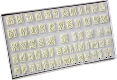 106M001 Forme de biscuiți Jem Alphabet pentru decorarea torturilor și a torturilor din zahăr, asortate, plastic, fildeș, 2 x 2 x 2 cm, set de 64 de piese