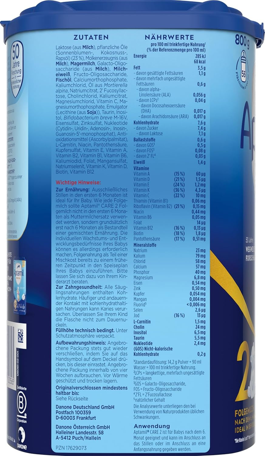 Aptamil Care 2 – Også velegnet til babyer født ved kejsersnit – 1 x 800 g