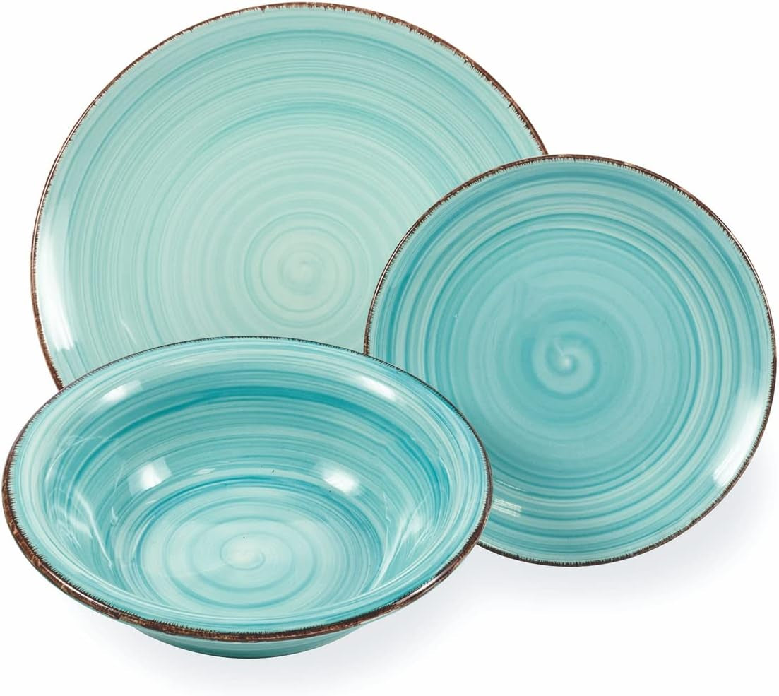 2197966 Set de veselă Baita Watercolor, 18 piese, gresie pictată manual, 6 blaturi diferite