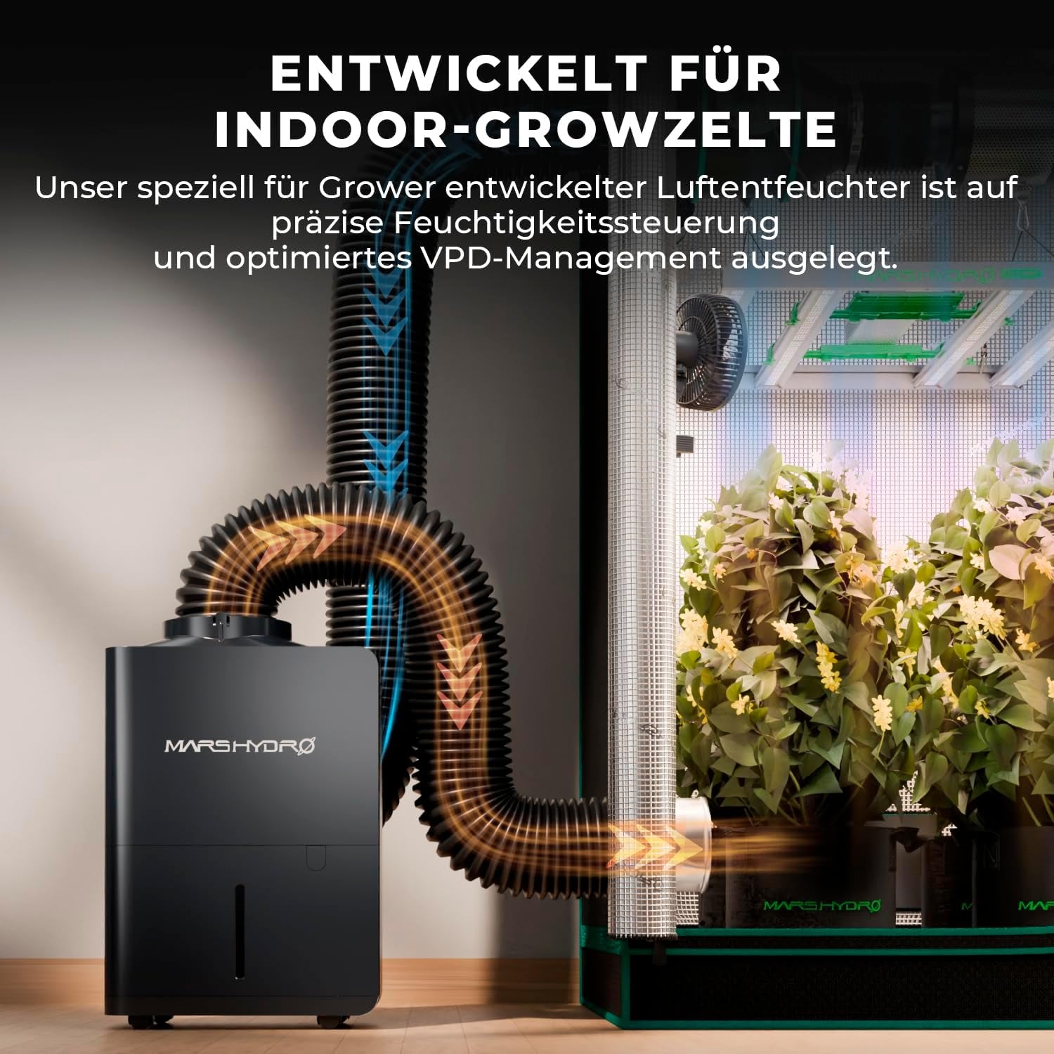 MARS HYDRO Affugter, 12L/dag, Automatisk afrimning, Timerfunktion, Rumaffugter til væksttelte, kældre og planter, 1,2L vandtank