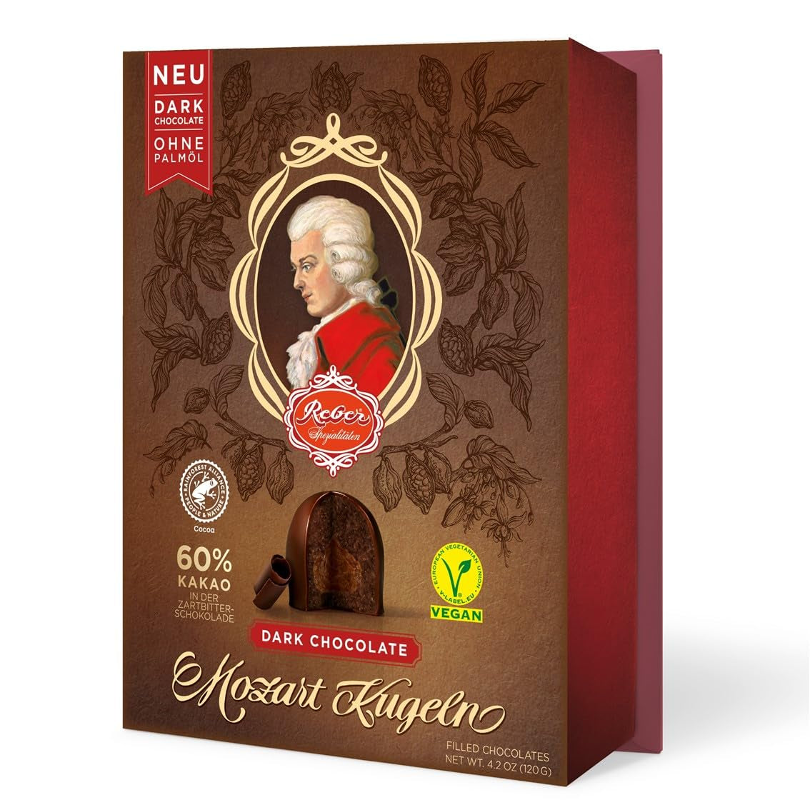 Reber Mozart kugler med mørk chokolade, pakke med 6 med marcipan og nougat, vegansk - 1 x 120 g