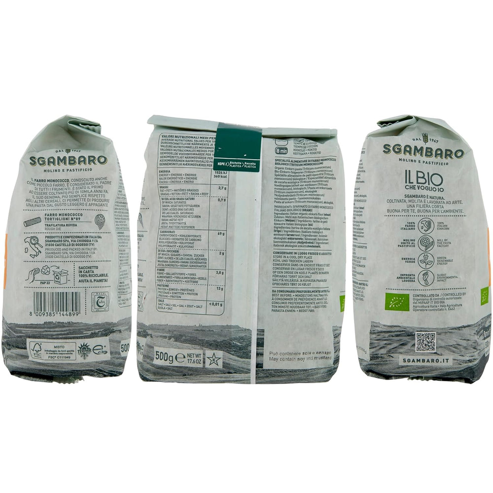 Økologisk Tortiglioni Pasta nr. 89 - 500g Fedtfattig hvedepasta – Lavt fedtindhold – Kilde til fibre og protein