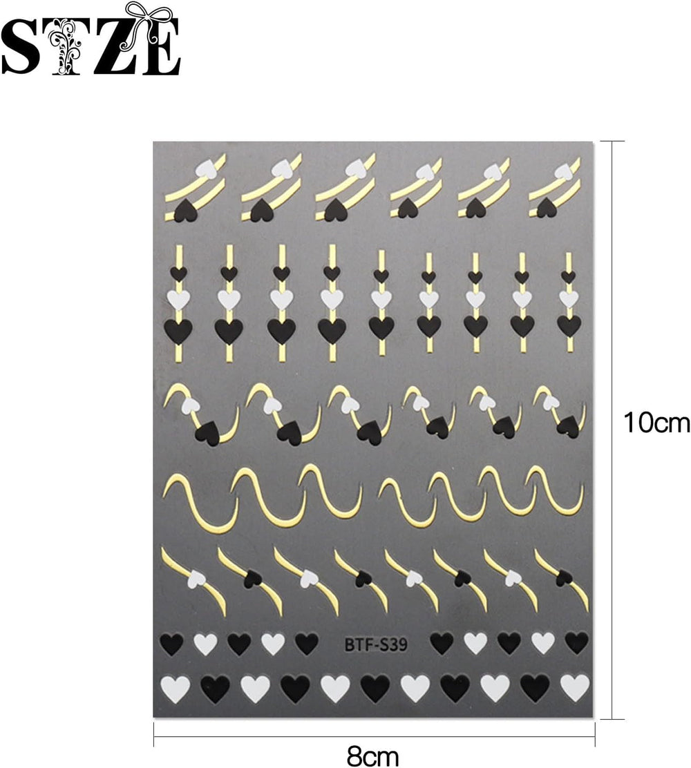 JMEOWIO Nagelsticker Herz Linien Blumen 9 Blatt Nail Art Sticker Selbstklebend Nagelaufkleber Bunte Dekoration Nageldesign Zubehör