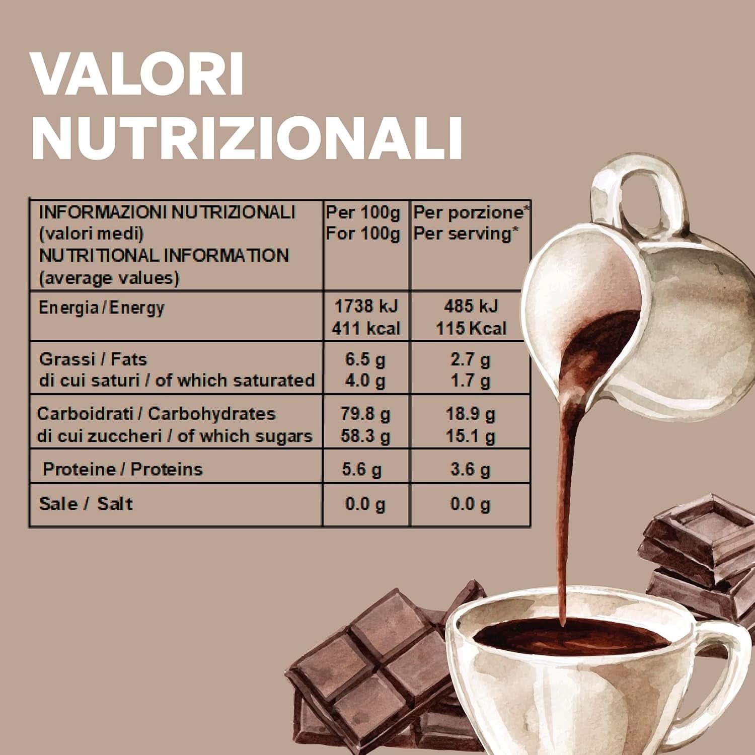 Italiensk varm chokolade Cortina CLASSIC smag - (15 X 30 g) Enkel portion, kuvert, 450 g kakao og varm chokolade Naty Shop