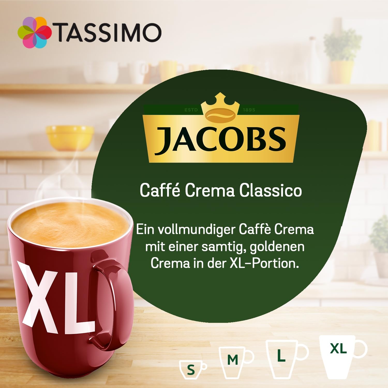 Tassimo Kapseln Jacobs Caffè Crema Classico XL, 5 x 16 Pads, 80 Kaffeekapseln