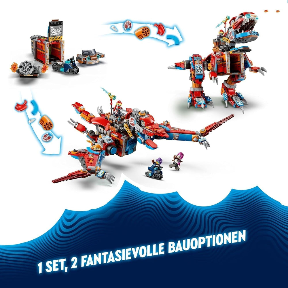 LEGO Dreamzzz 2-i-1 Coopers Dino-Mech C-Rex Legetøj Pterodactyl T.Rex Action Figur til drenge og piger Kreativt legetøj Adventuresæt Gave til børn 9 år 71484 Byggesæt Beuche den LEGO-Store