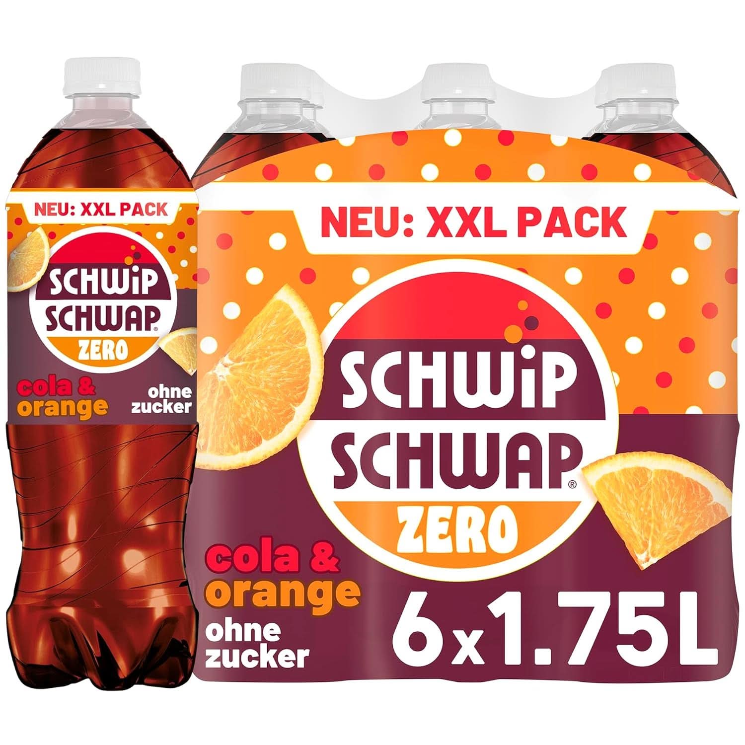 SCHWIPSCHWAP ZERO - XXL PACK - Orange koffeinholdig cola, sæt 6 x 1,75 liter Naty Shop Standard titel