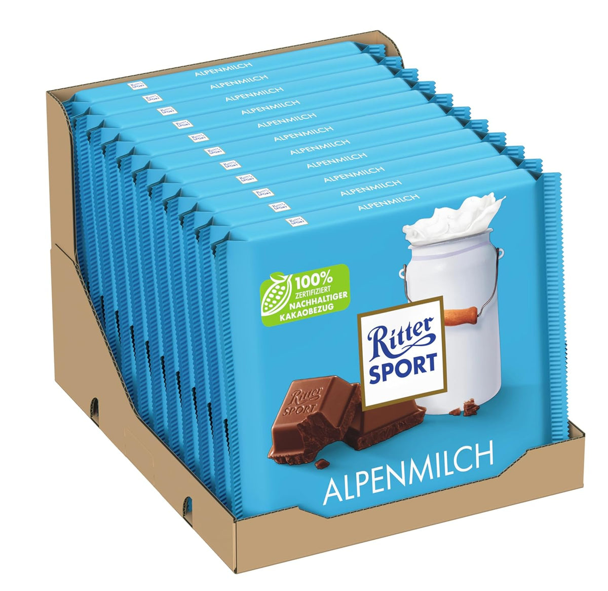 Ritter Sport 250g Alpine Milk Chokolade, Den fineste sødmælkschokolade med en cremet smag, Klassisk chokolade til at dele med venner, 11 barer x 250g