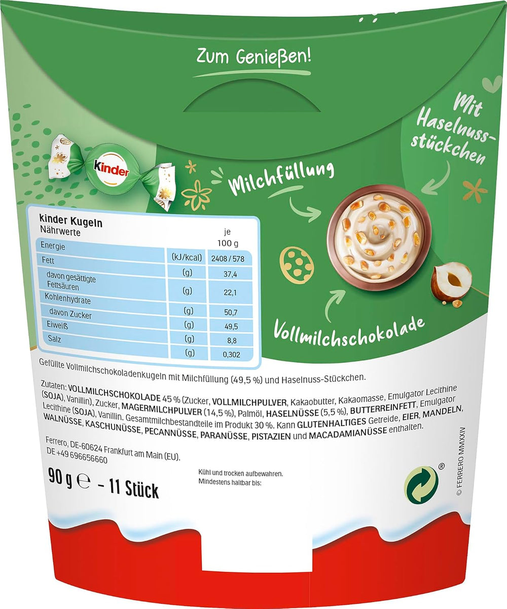 Kinder Milk & Hazelnut Sensations-kugler 90g - Mælkechokoladekugler med cremet mælkefyld og hasselnøddestykker - Påskechokolade, påskeslik - Påskegave og souvenir