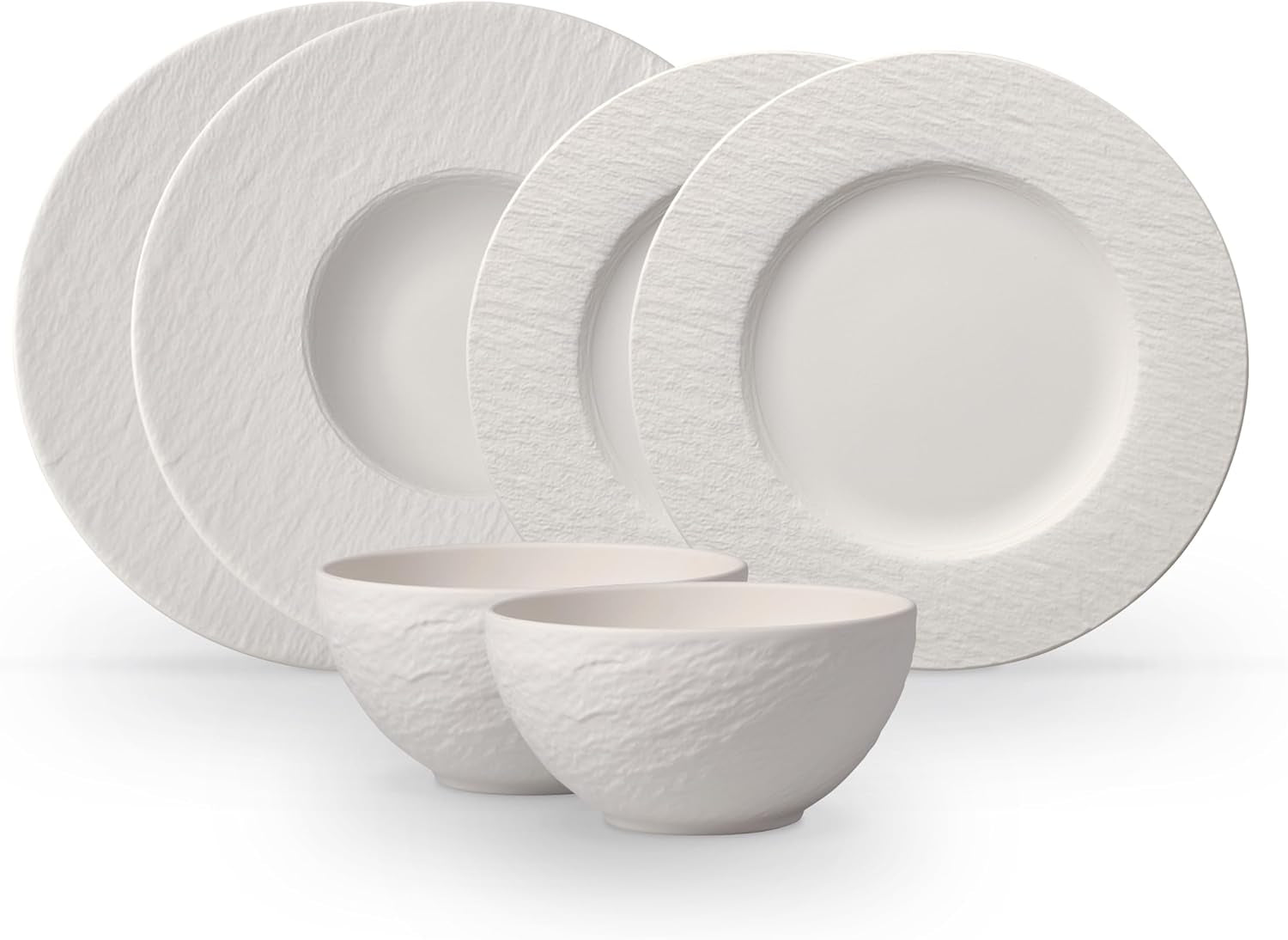 Villeroy & Boch – Manufacture Rock Blanc Geschirrset 6 Teilig Weiß, Spülmaschinenfest, Mikrowellensicher, Geschirr Modern, Starter Set, Speiseteller, Pastateller, Müslischalen, Premium Porzellan Seturi vesela masa Naty Shop Weiß Starter-Set | 6-Tlg.