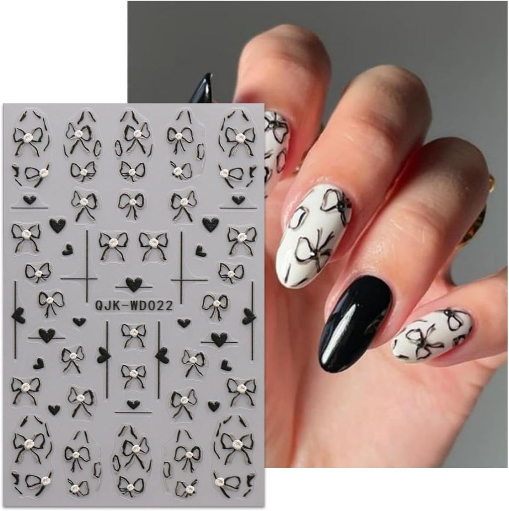 JMEOWIO Nagelsticker Bunte Herz Schleife 6 Blatt Nail Art Sticker Selbstklebend Nagelaufkleber Dekoration Nageldesign Zubehör