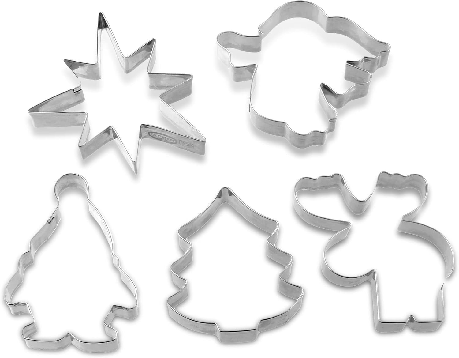 Forme de biscuiți de Crăciun Dr. Oetker, Set de 5 – Forme de biscuiți albe pentru copt de Crăciun – Forme de biscuiți din oțel inoxidabil pentru Crăciun
