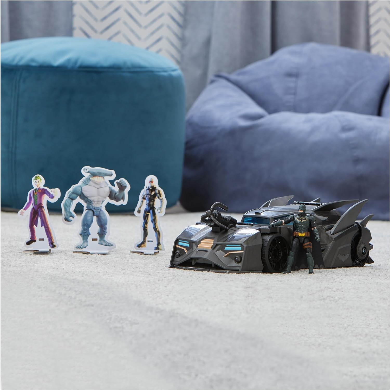 DC Comics Batman Offroad Batmobile med katapult med gribekrog og gittercelle bagpå, inklusive 10 cm Batman-figur til superheltefans fra 4 år og opefter Actionfigurer Naty Shop