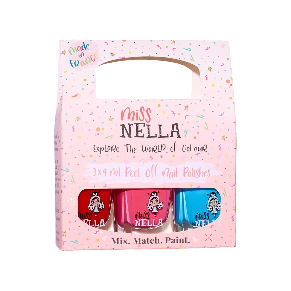 Miss Nella Magic Collection 4-delt glitter neglelaksæt: Pink, rød, guld og blå, special aftagelig neglelak til børn, ikke-giftig, vandbaseret, lugtfri