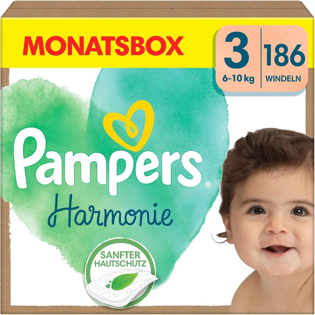 Pampers Scutece pentru copii mărimea 3 (6-10 kg) Harmony, Protecție delicată a pielii și ingrediente pe bază de plante, 186 bucăți Mama si Copilul Naty Shop