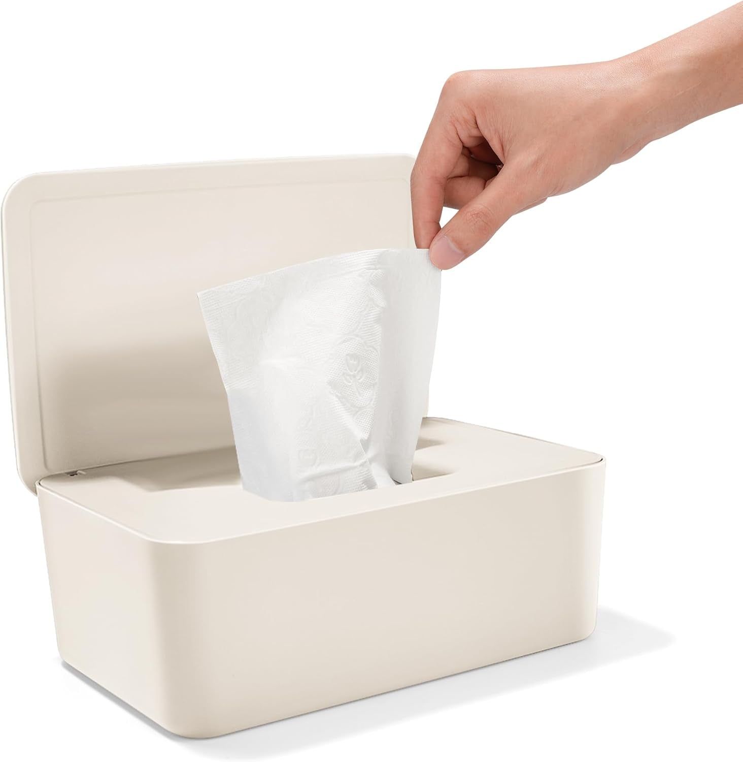 Vådservietterboks med låg, vådservietterboks, dispenser til babyvådservietter, vandtæt og forseglet opbevaringsboks, vådservietterdispenser til badeværelse, køkken, hvid