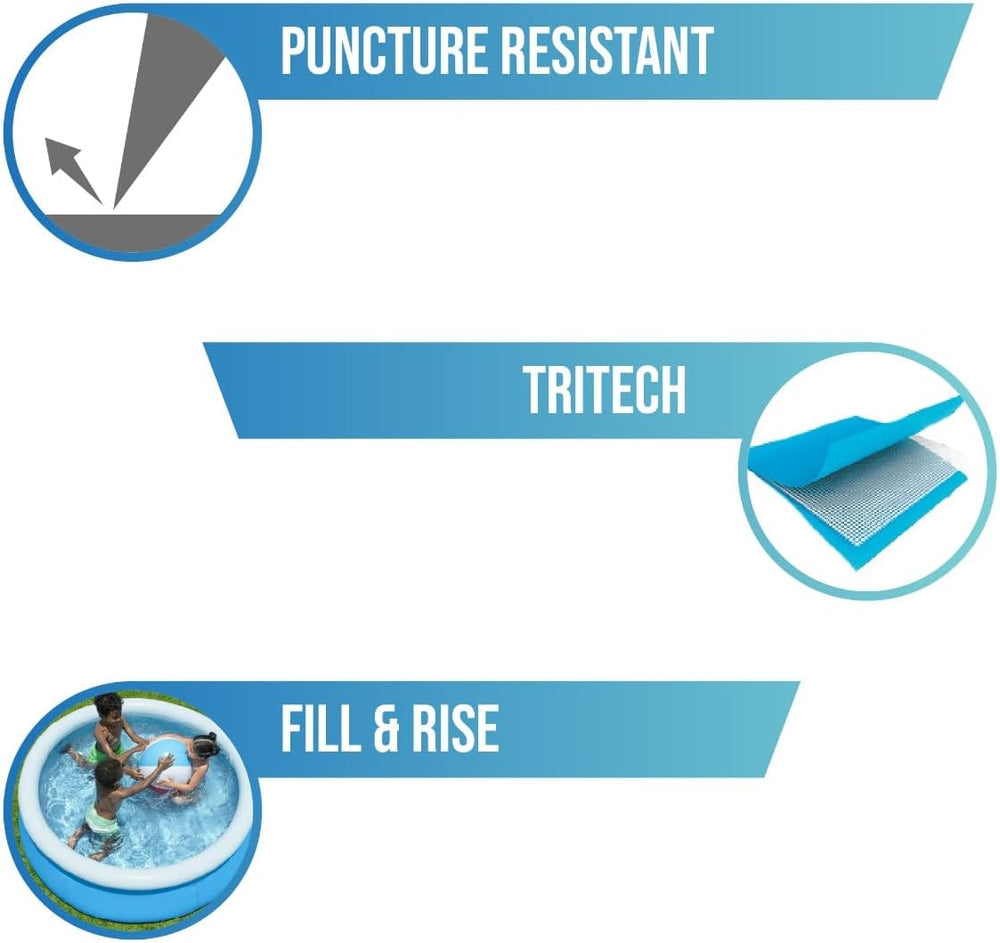 Overjordisk pool Bestway Fast Set uden pumpe, Ø 183 x 51 cm, blå, rund, 940 liter, TriTech materiale, selvsamlende, sikkerhedsventil, inkl. reparationsplaster