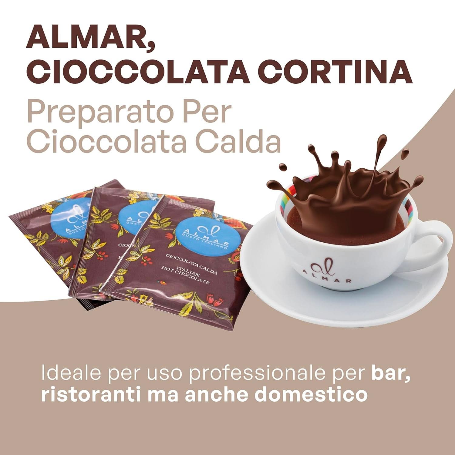 Italiensk varm chokolade Cortina CLASSIC smag - (15 X 30 g) Enkel portion, kuvert, 450 g kakao og varm chokolade Naty Shop