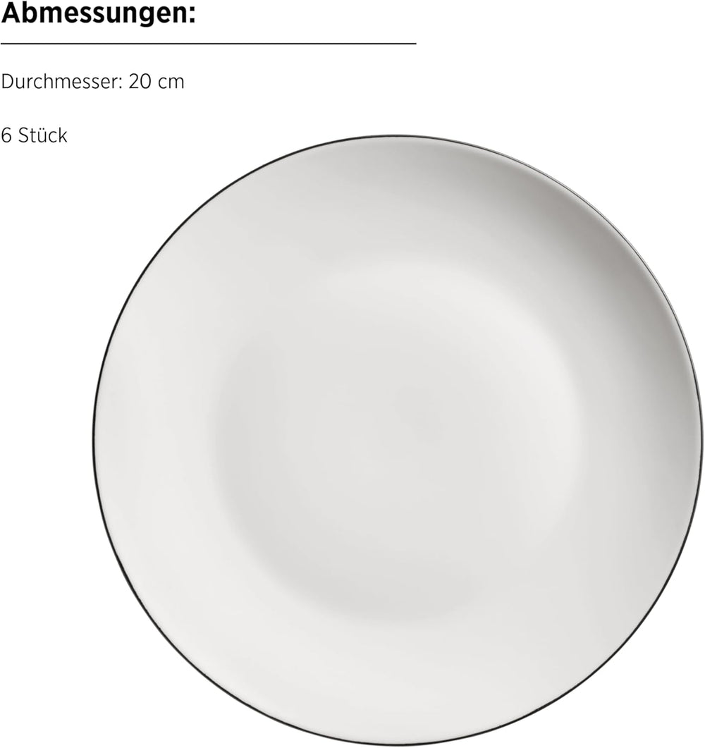 Seria MÄSER Felise, serviciu elegant de cafea pentru 6 persoane, atemporal, cu margine neagră, porțelan, alb