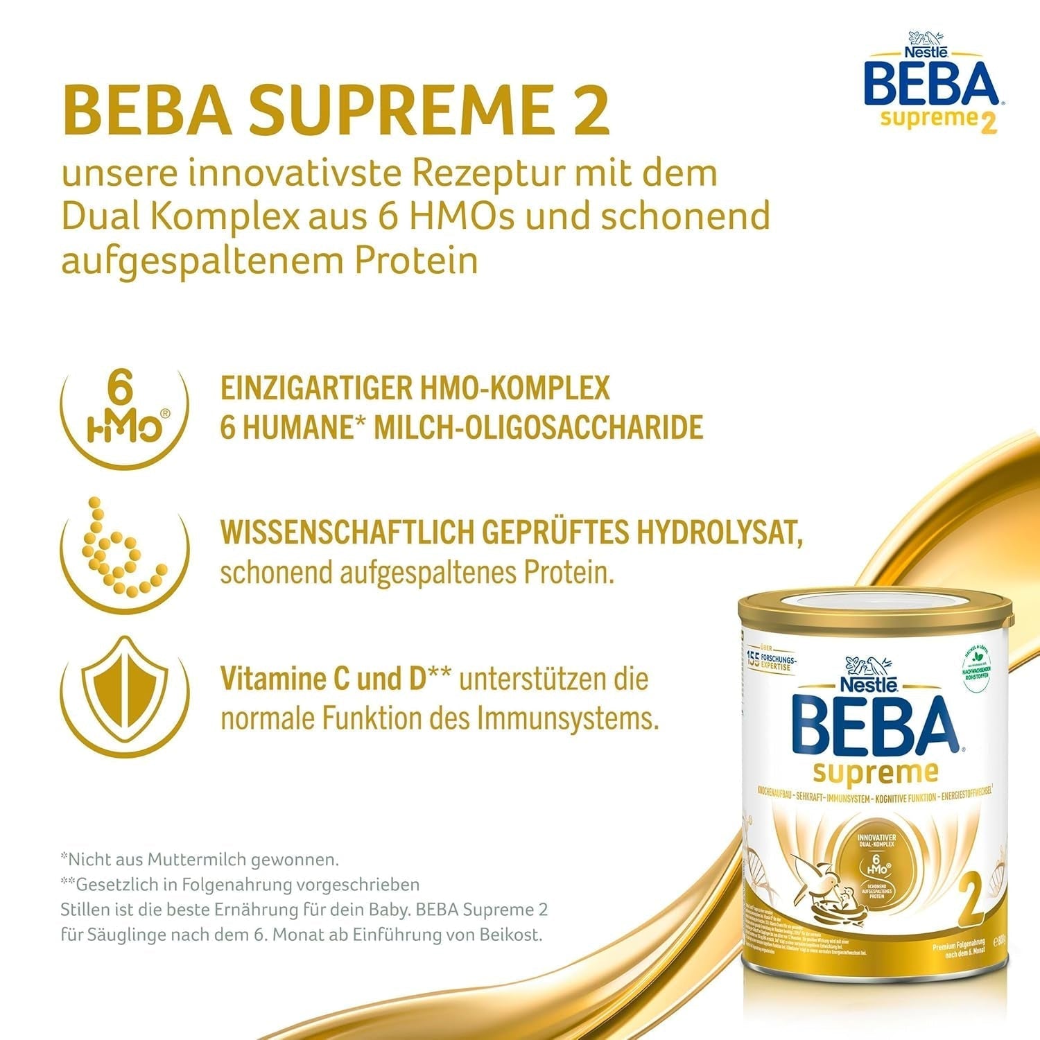BEBA SUPREME 2 Tilskudsmælk efter 6 måneder, kun laktose, palmeoliefri, 6 stk. (6 x 800 g) Naty Shop
