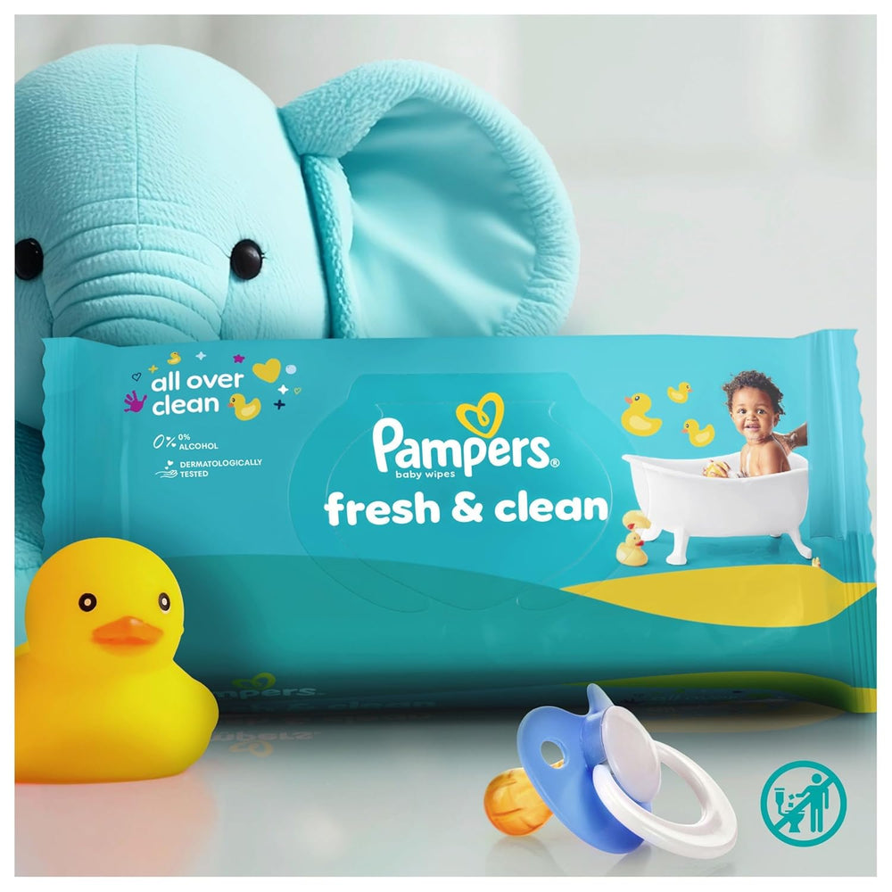 Pampers Fresh Clean vådservietter, 15 pakker med 80 servietter, 1200 servietter i alt, let duft, også velegnet til hænder og ansigt