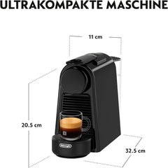 Espressor cu capsule Nespresso De'Longhi Essenza Mini, negru | Presiune pompă 19 bar | Rezervor de apă 0,6 l | Pentru espresso și lungo | Espressor mic – Momente mari de cafea | EN85.B