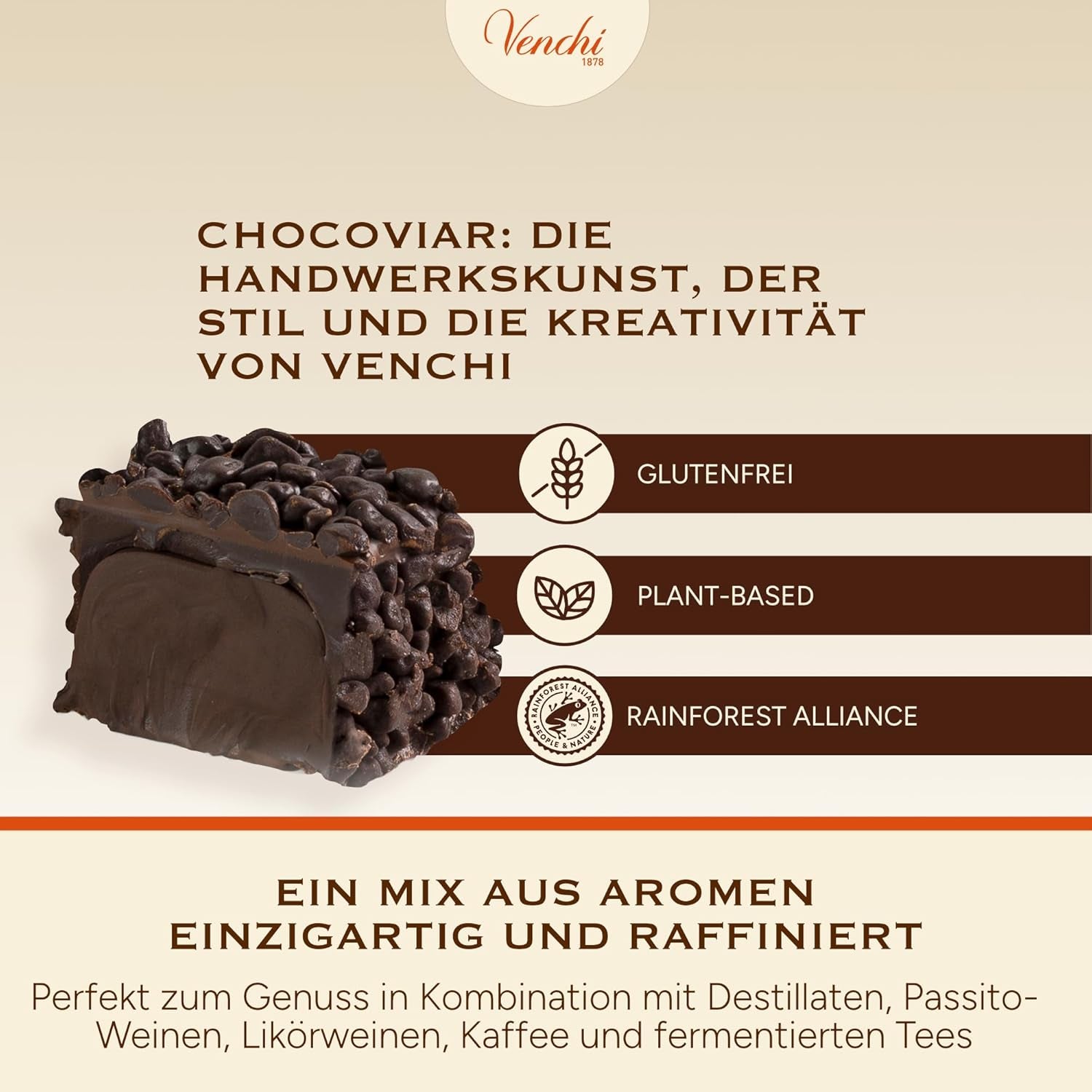 Venchi - Chocoviar terninger 75% - Praliner med "Cuor di Cacao" fyld, ekstra mørk chokolade og Chocoviar granulat 75% - 1 kg bulk pakke - Vegansk - Glutenfri