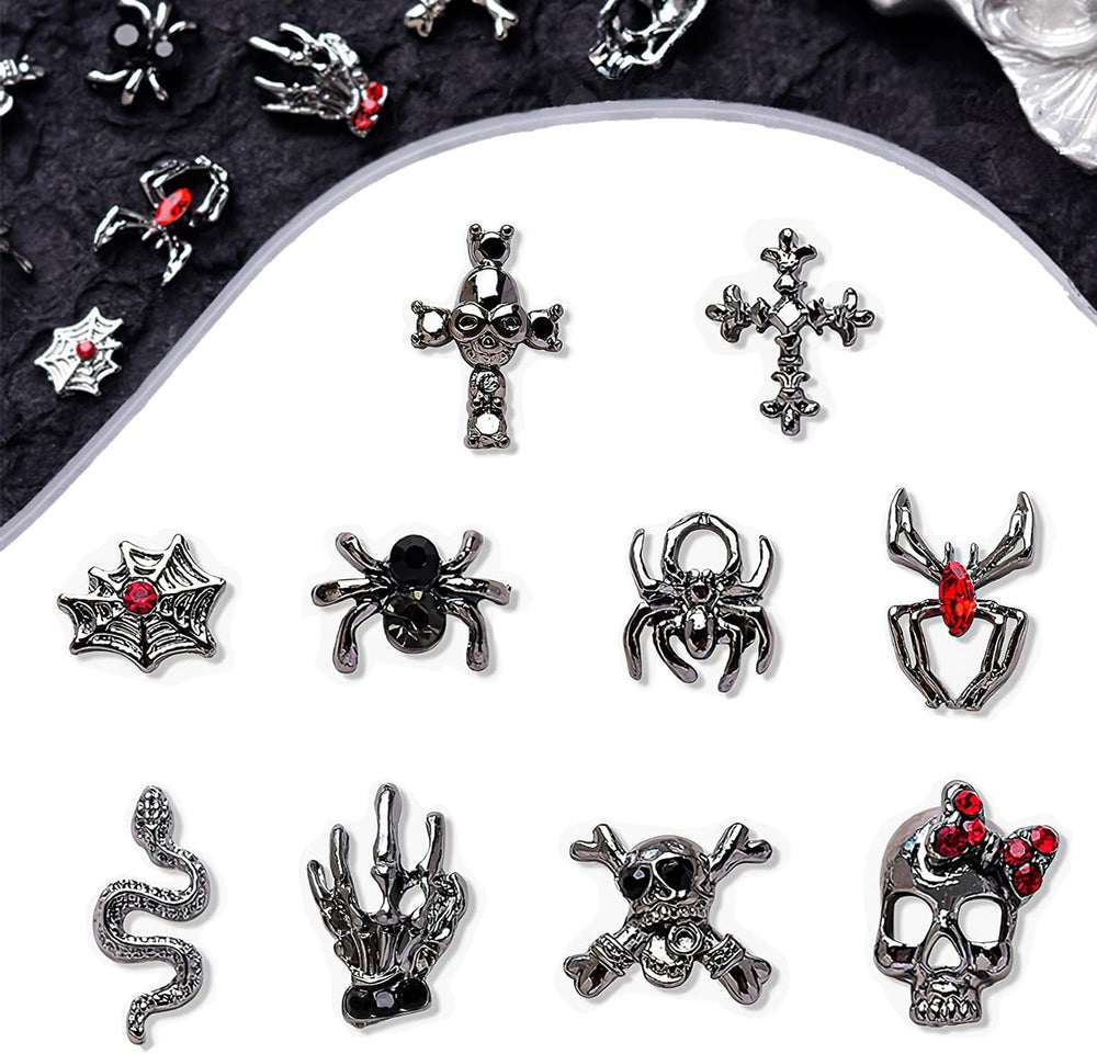 40 Stück 3D-Halloween-Nagelkunst-Charms, Vintage-Punk-Legierung, Nagelanhänger, Totenkopf, Geist, Fledermaus, Spinne Mit Strasssteinen, Legierung, Nagelkunst, Schmuck Für Halloween, DIY,