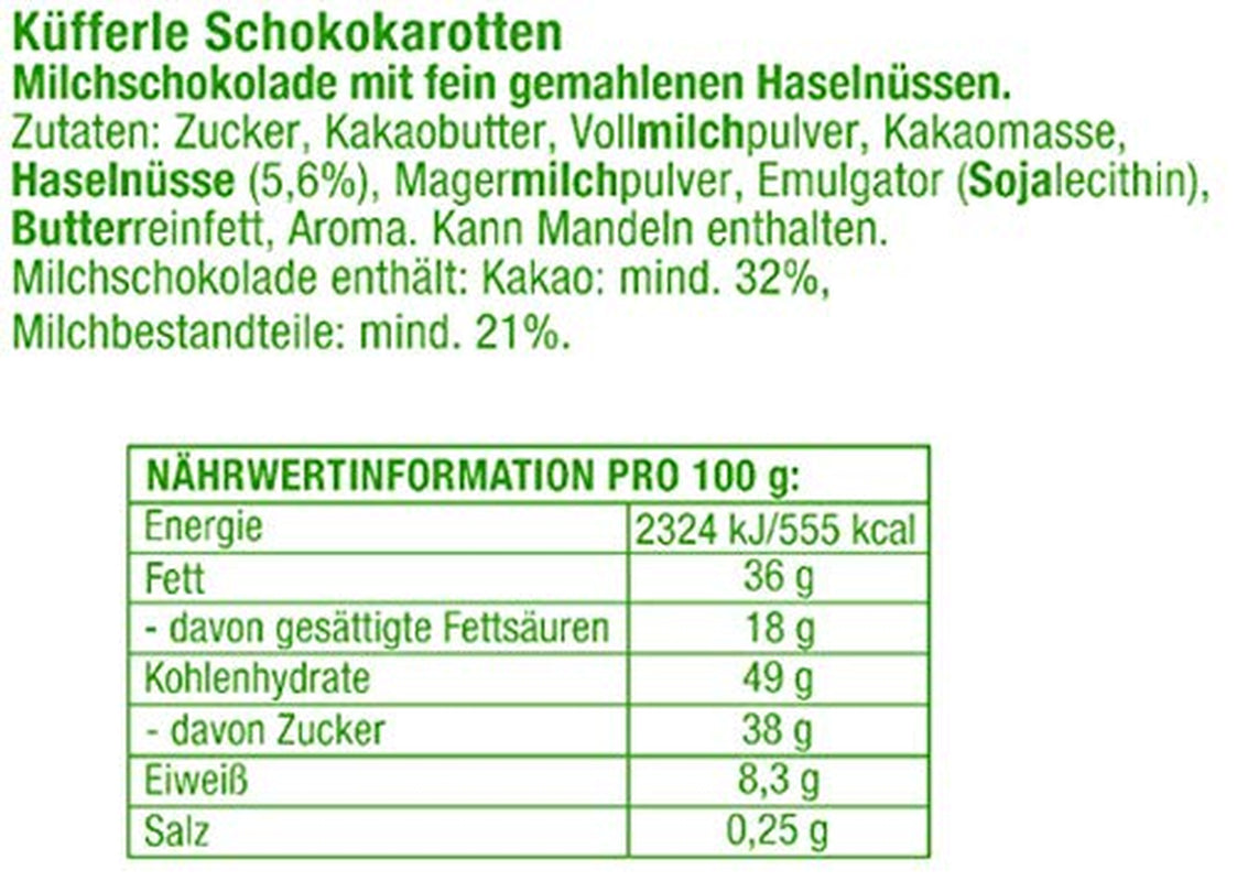Küfferle, Gulerødder med original chokolade 810 g 60 stk., Mælkechokolade, 1 stk.
