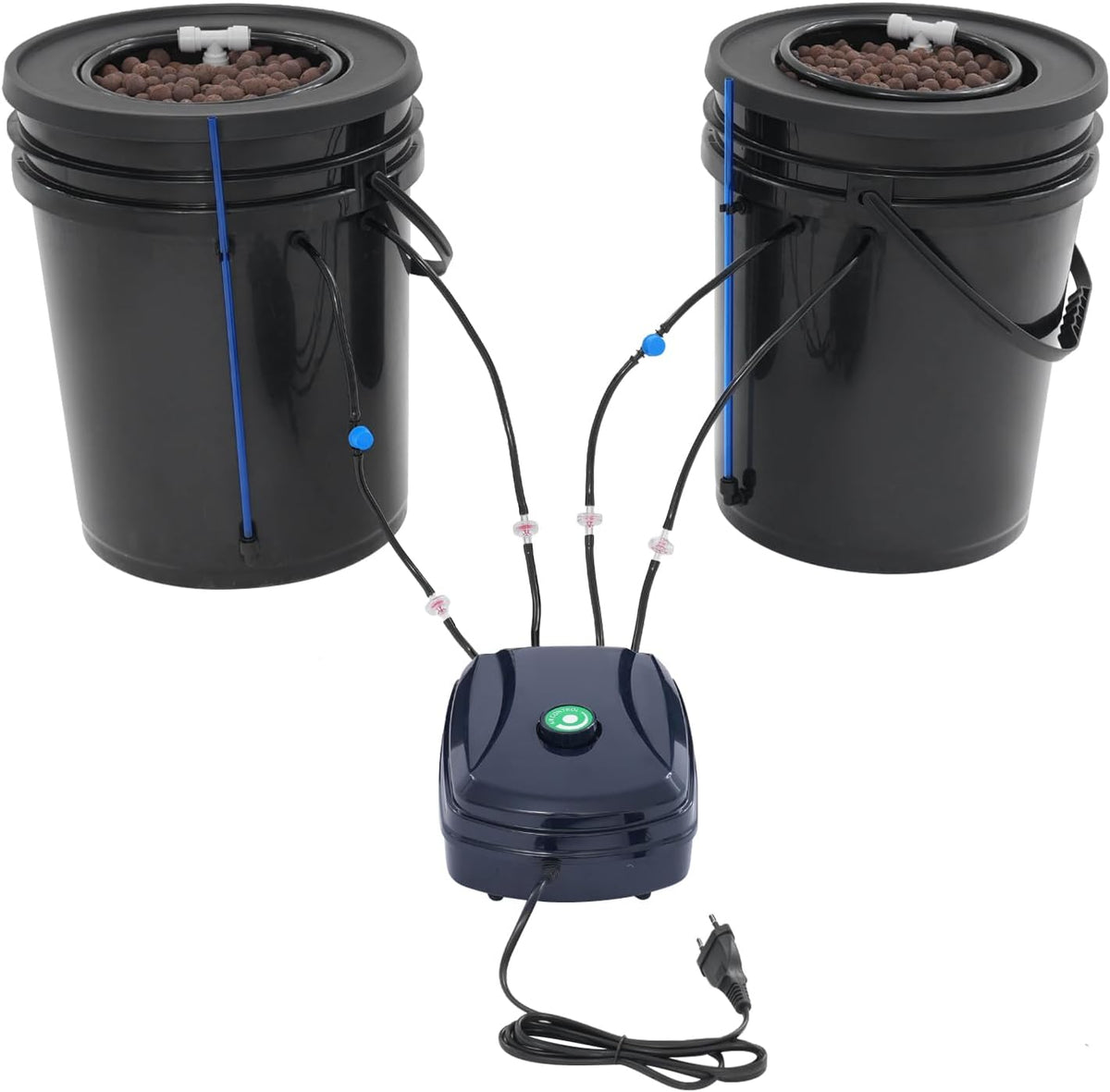 Komplet DWC Hydroponic System Kit med 12W luftpumpe, 2 spande (5 gallon), Hydroponic Grow System, 2 poser Ceramsite, Pot Irrigation Kit
