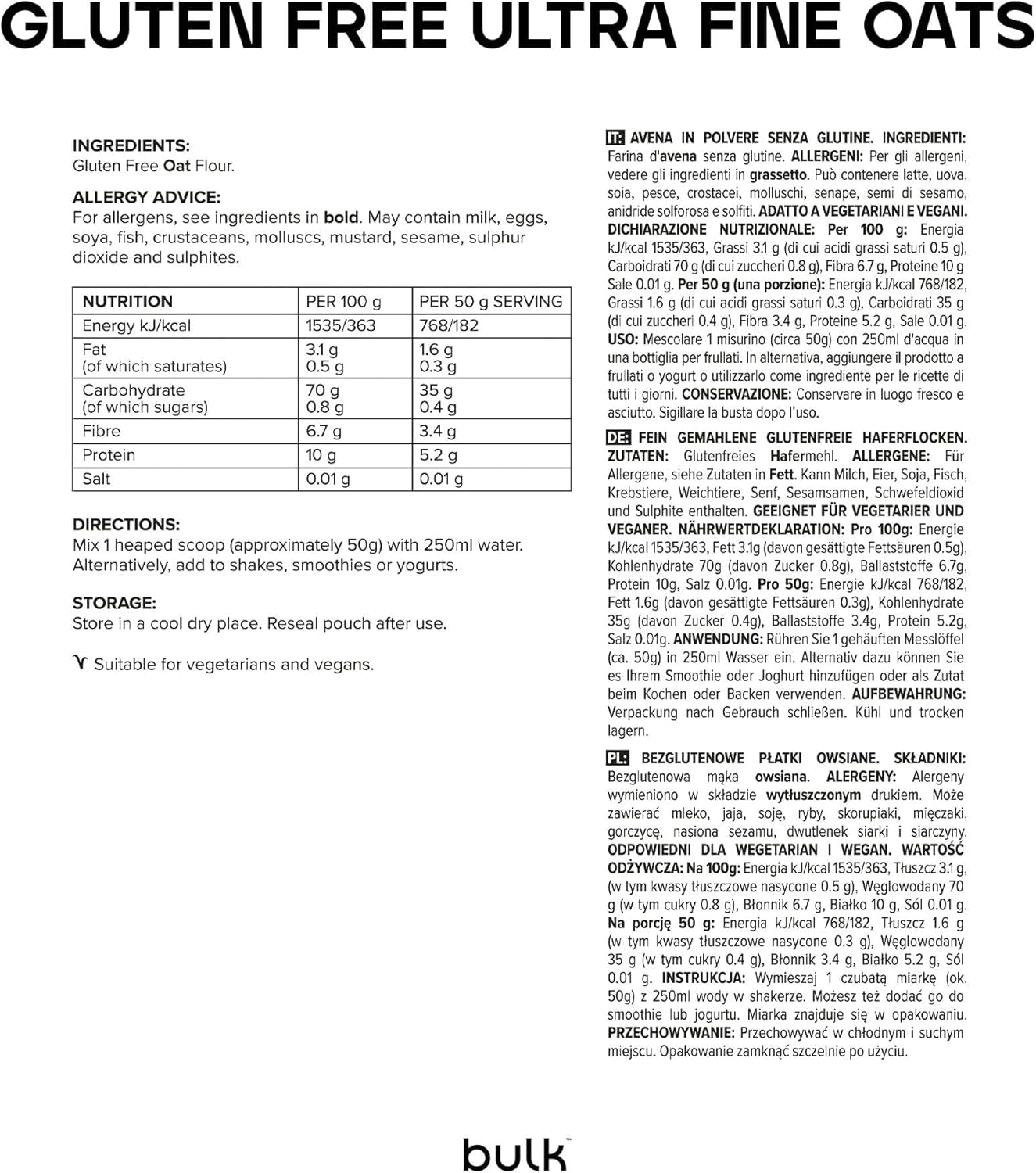 Ultrafin havregryn, glutenfri, bulk, 1 kg, emballage kan variere