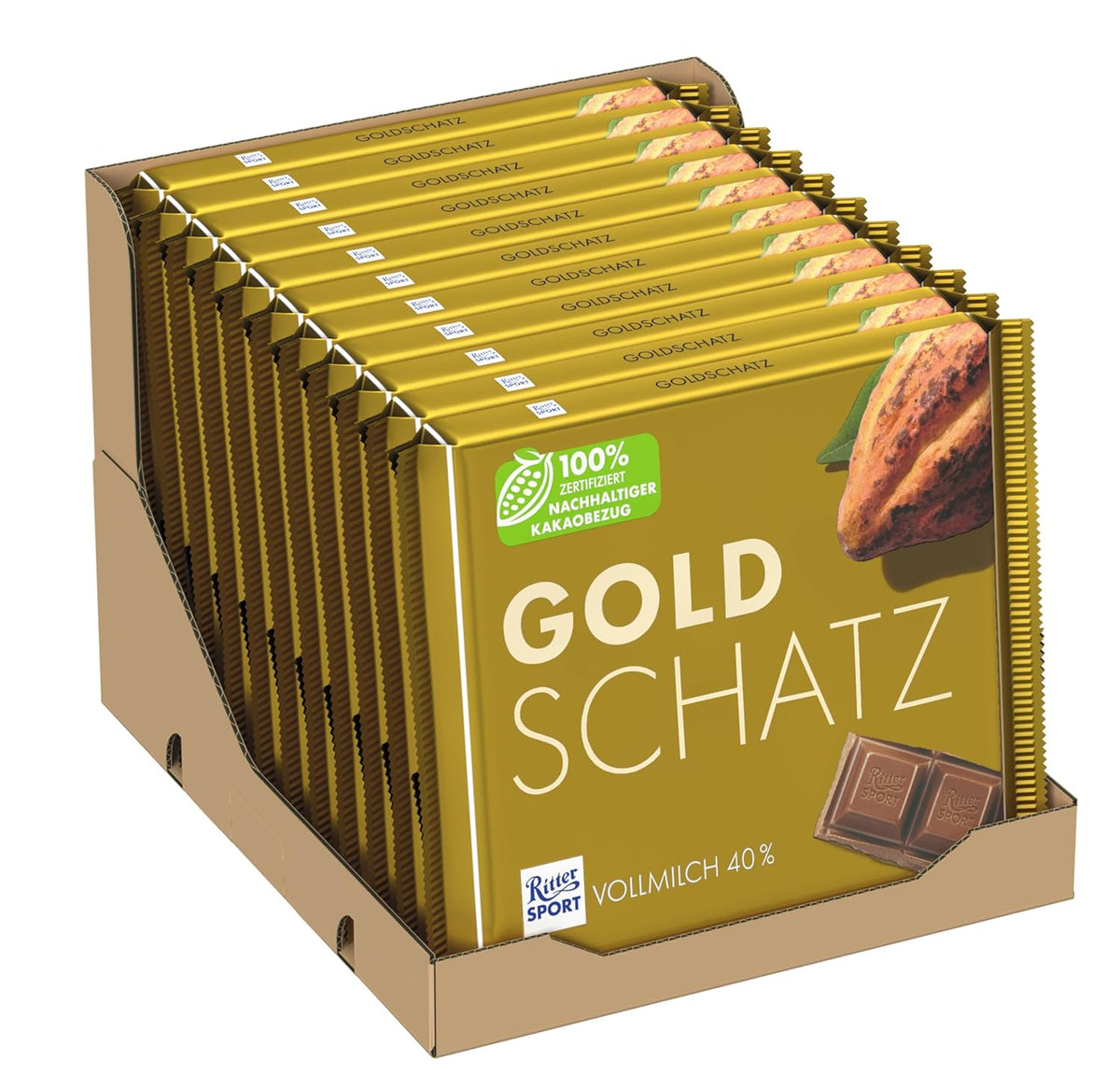 Ritter Sport - Gold Treasure - 11 x 250g, Fin mælkechokolade med karamelstykker, Klassisk chokolade til at dele med venner, 11 barer x 250g