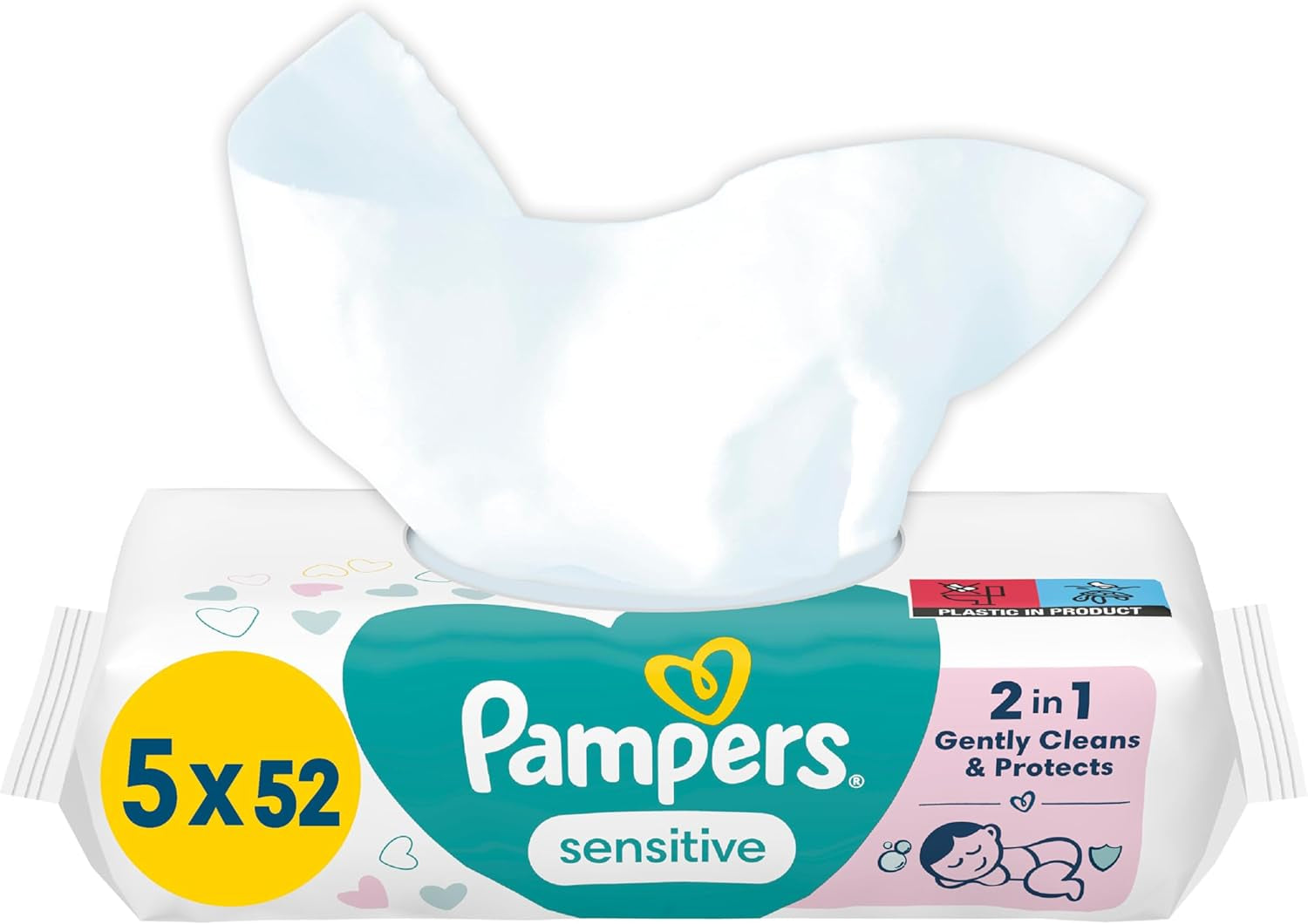 Pampers Sensitive babyservietter, 15 pakke med 80 servietter, 1200 babyservietter, 2-i-1 skånsom rensning og hudbeskyttelse