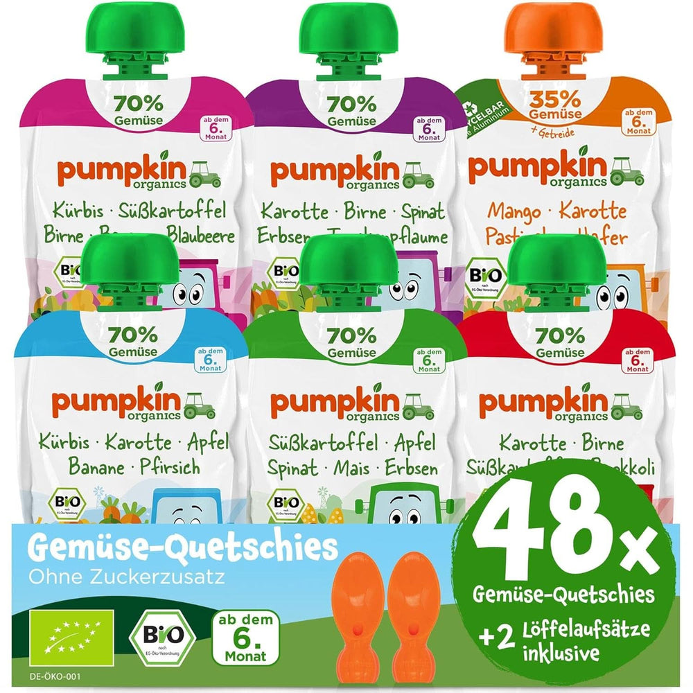 Pumpkin Organics 24Pack, økologisk vegetabilsk puré, uden tilsat sukker, til babyer fra 6 måneder, 24 x 100 gram Mor og Barn Naty Shop 48 x 100 gram