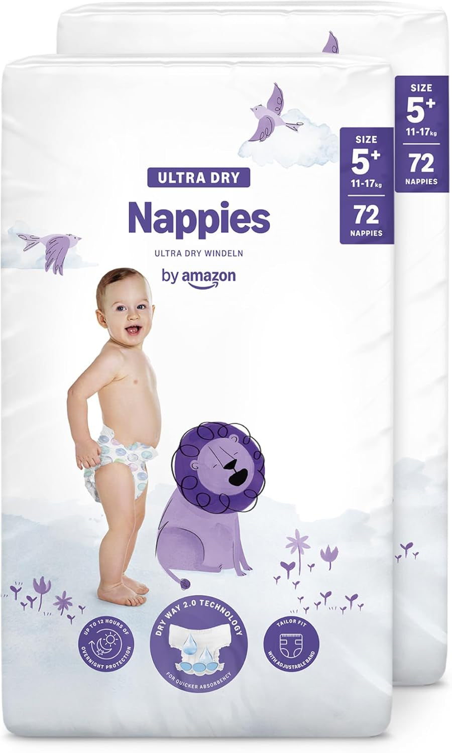 Amazon Ultra Dry Bleer, størrelse 3 (4-9 kg) - Månedlig æske, hvid, 172 antal (2 pakker af 86) (tidligere Mama Bear, identisk produkt)