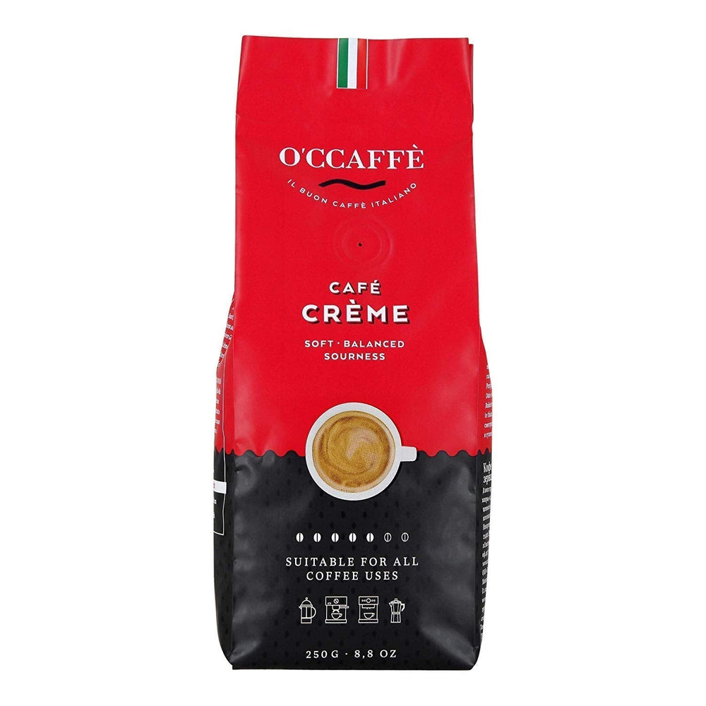 O'CCAFFÈ - Café Crème, boabe de cafea întregi, crema de cafea aromată, cu aciditate scăzută, prăjire foarte lentă în tambur de la o afacere de familie italiană Cafea Naty Shop 250 grame Ciocolată