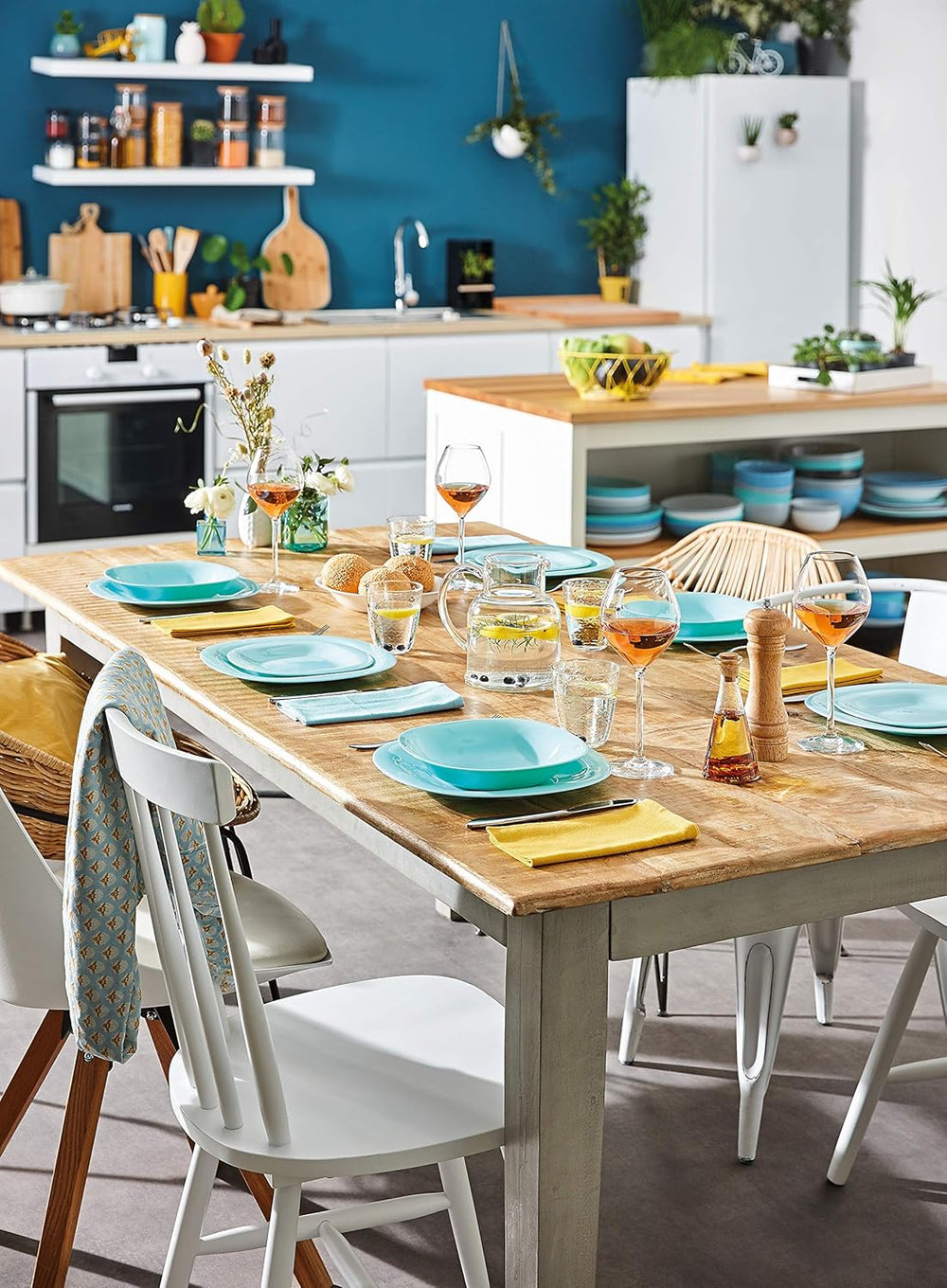 Set de tacâmuri turcoaz cu 18 piese